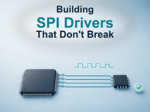 Feature image showing a microcontroller connected to an SPI chip by four signal lines with a square waveform.